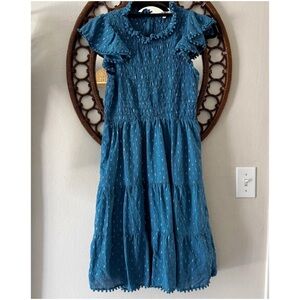 Sea New York metallic blue smocked mini dress size 4